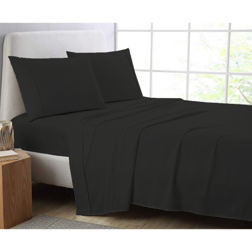 (Black, Single) Full Flat Sheet Bed Sheets 100% Poly Cotton Single Double King Super King Size