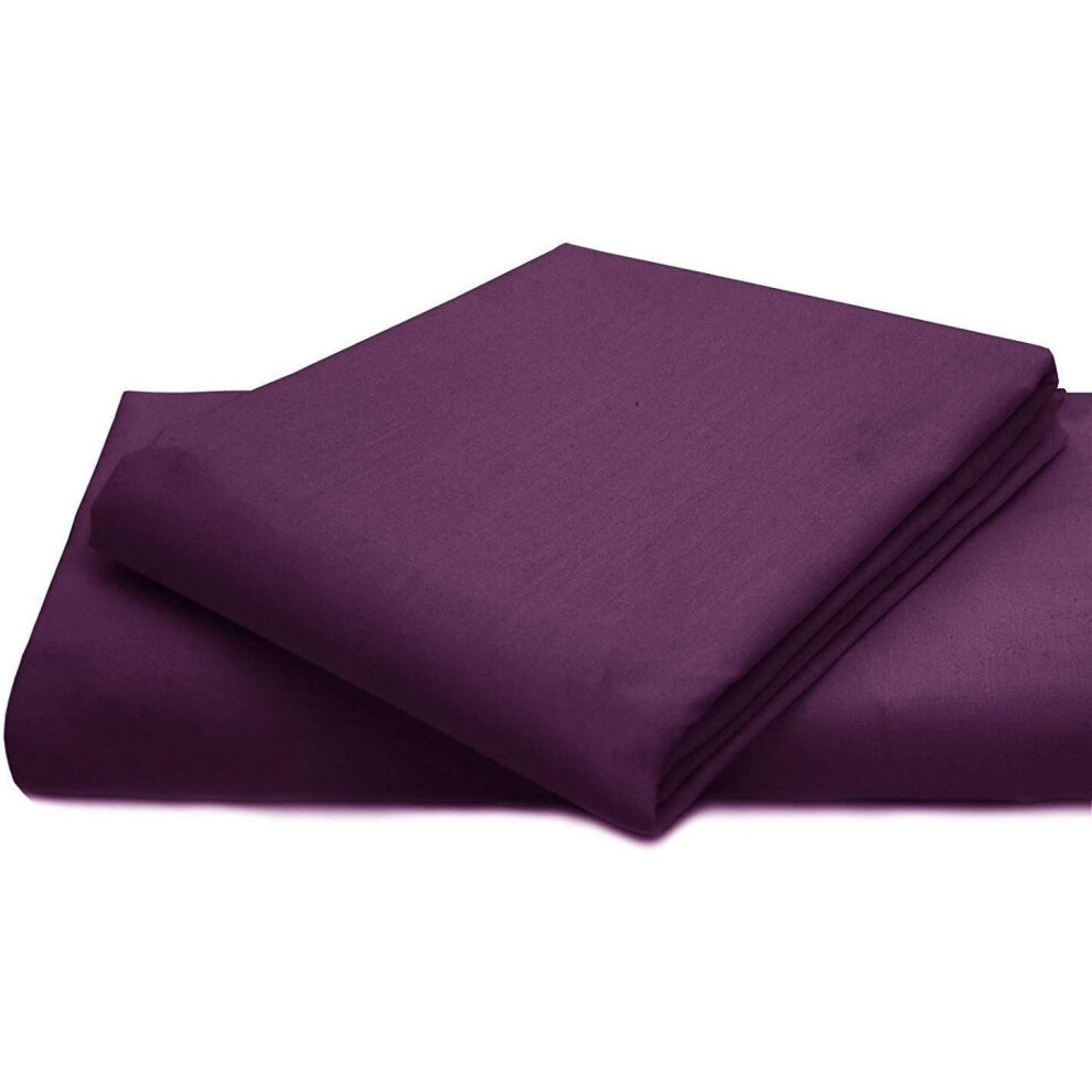 (Aubergine, King) Full Flat Sheet Bed Sheets 100% Poly Cotton Single Double King Super King Size