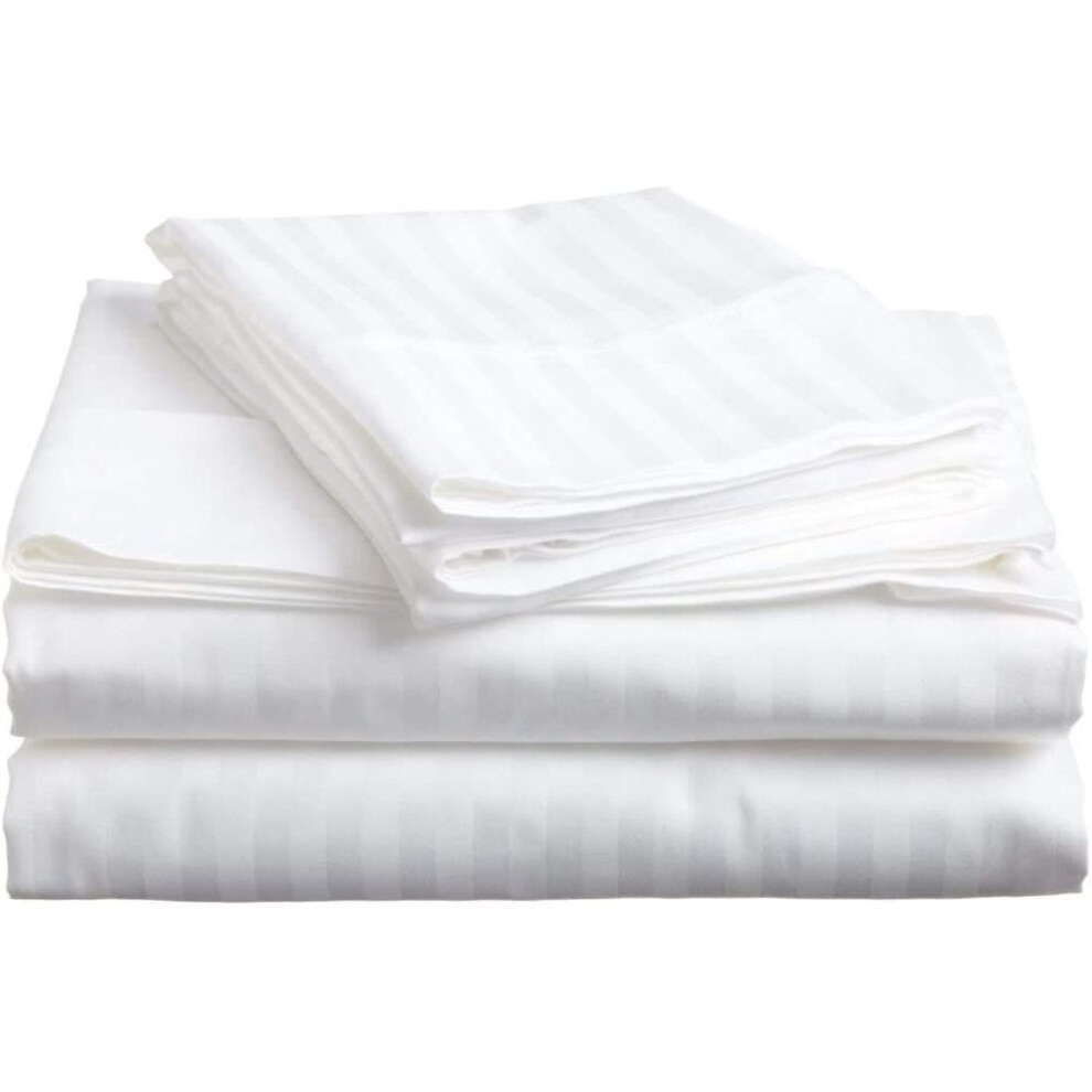 (White, King) Luxury Egyptian Cotton Satin Stripe Flat Sheets