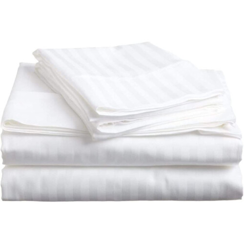 (White, Double) Luxury Egyptian Cotton Satin Stripe Flat Sheets
