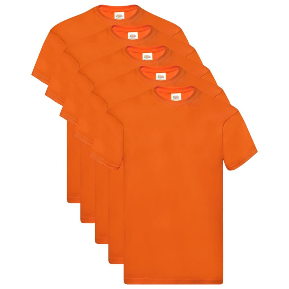 Fruit of the Loom 5x Original T-shirts Orange 2XL Cotton Basic Casual Shirts