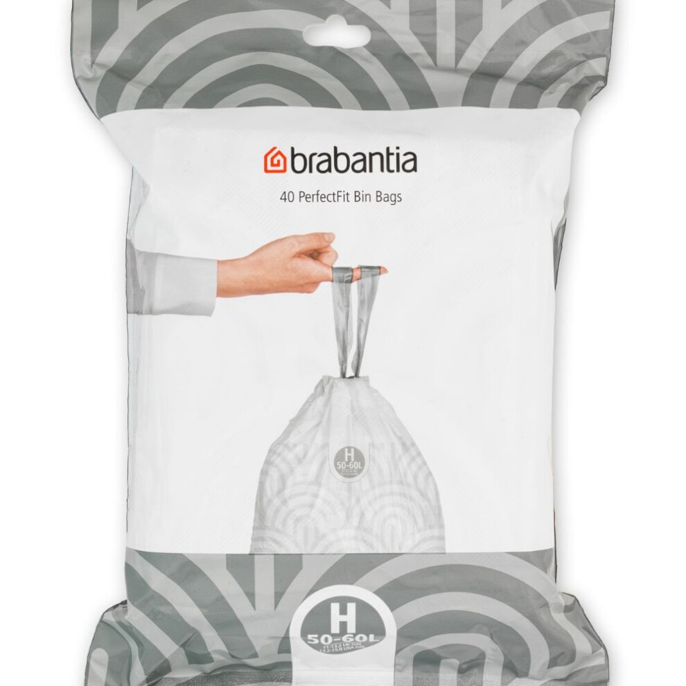 Brabantia Size H Bin Liners In A Dispenser Pack - 50 - 60L - 40 Bags