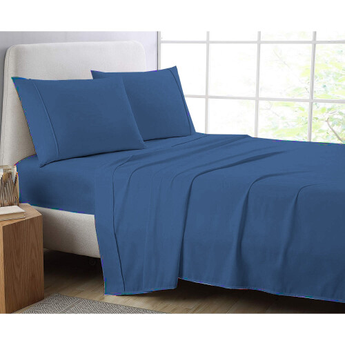 (Mid Blue, King) Full Flat Sheet Bed Sheets 100% Poly Cotton Single Double King Super King Size