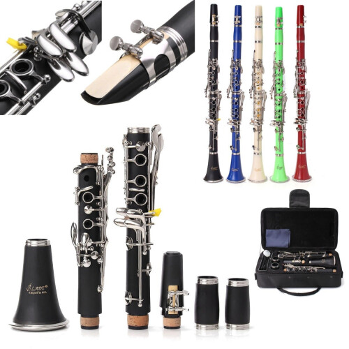 (Green) 17 keys Drop B Multiple Colour Clarinet with Portable Case/Cleaning Cloth 2
