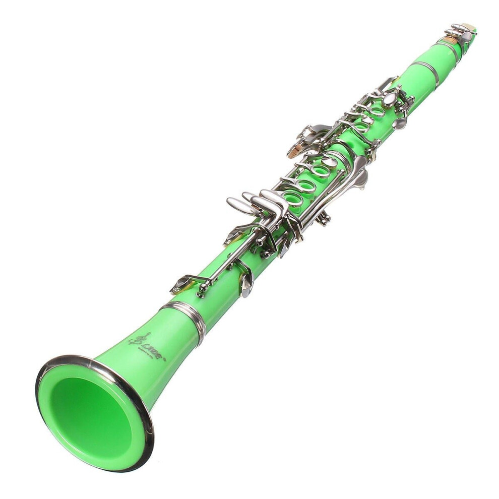 (Green) 17 keys Drop B Multiple Colour Clarinet with Portable Case/Cleaning Cloth