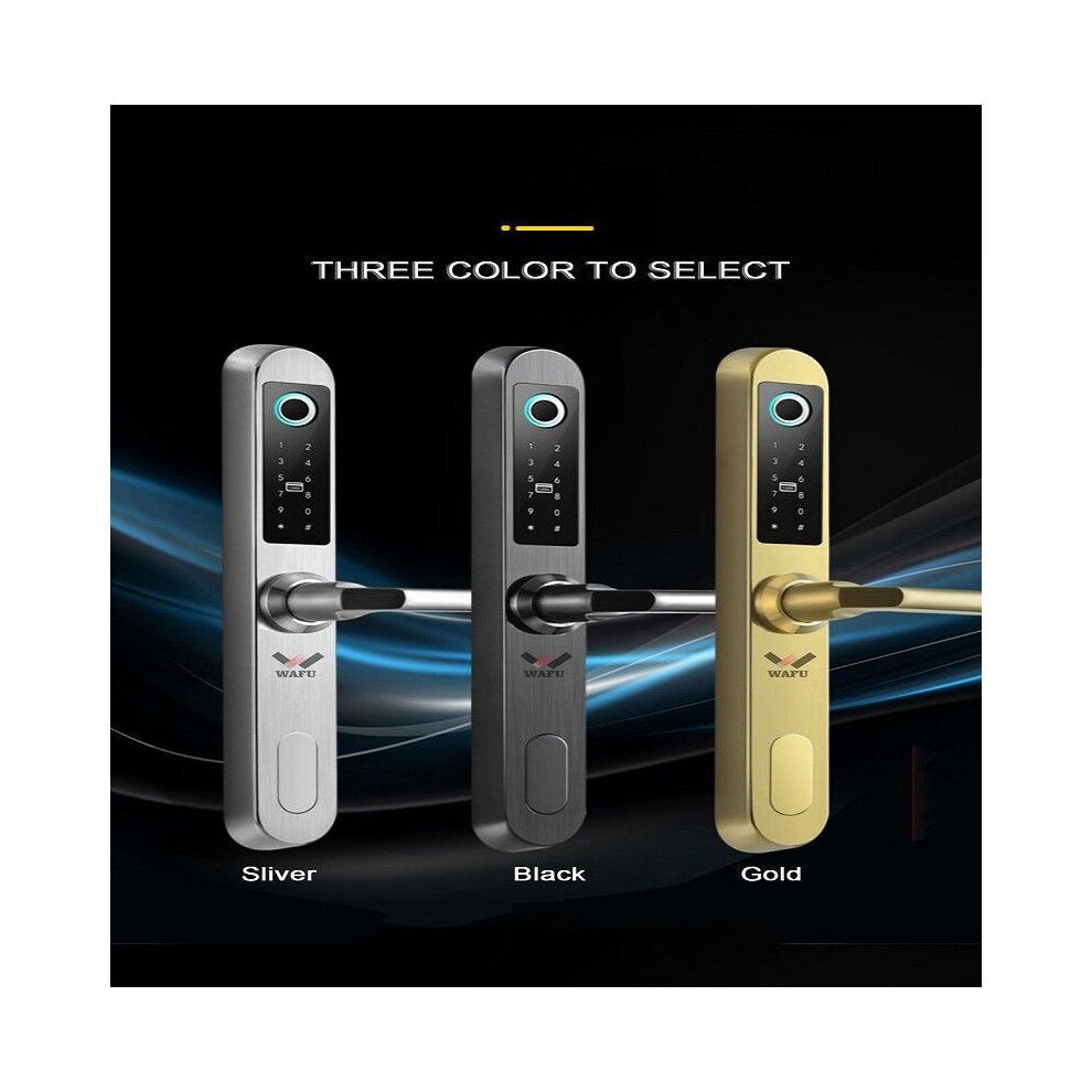 (Golden) Fingerprint Smart Lock Stainless Steel Fingerprint Password Card Key Unlock Door Lock for Wooden Glass Aluminum Alloy Door