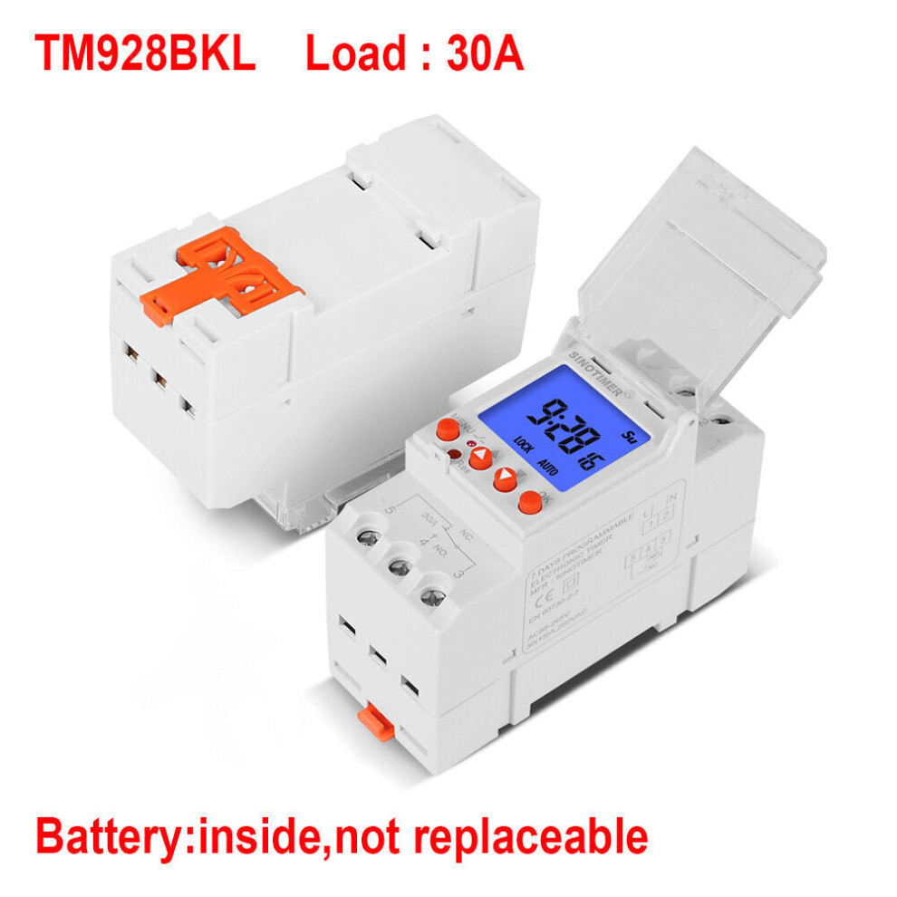 (TM928BKL) LCD Display Backlight Digital Weekly Programmer Universal 220V 110V Input 1NO + 1NC Cycle Time Controller DIN Rail