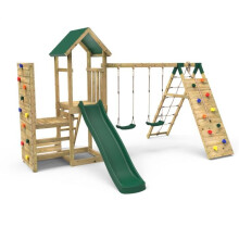 (Greenhorn+) Rebo Wooden Climbing Frame with Vertical Rock Wall, Swing Set and Slide