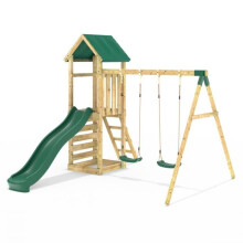 Rebo Adventure Wooden Garden Climbing Frame, Swing Set and Slide for Kids - Annapurna Green