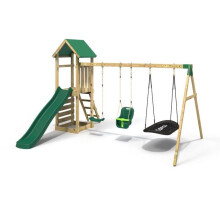Rebo Adventure Wooden Garden Climbing Frame, Swing Set and Slide for Kids - Snowdon