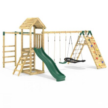 (Pyrennes) Rebo Wooden Climbing Frame with Swings, Slide, Up & over Climbing wall and Monkey Bars