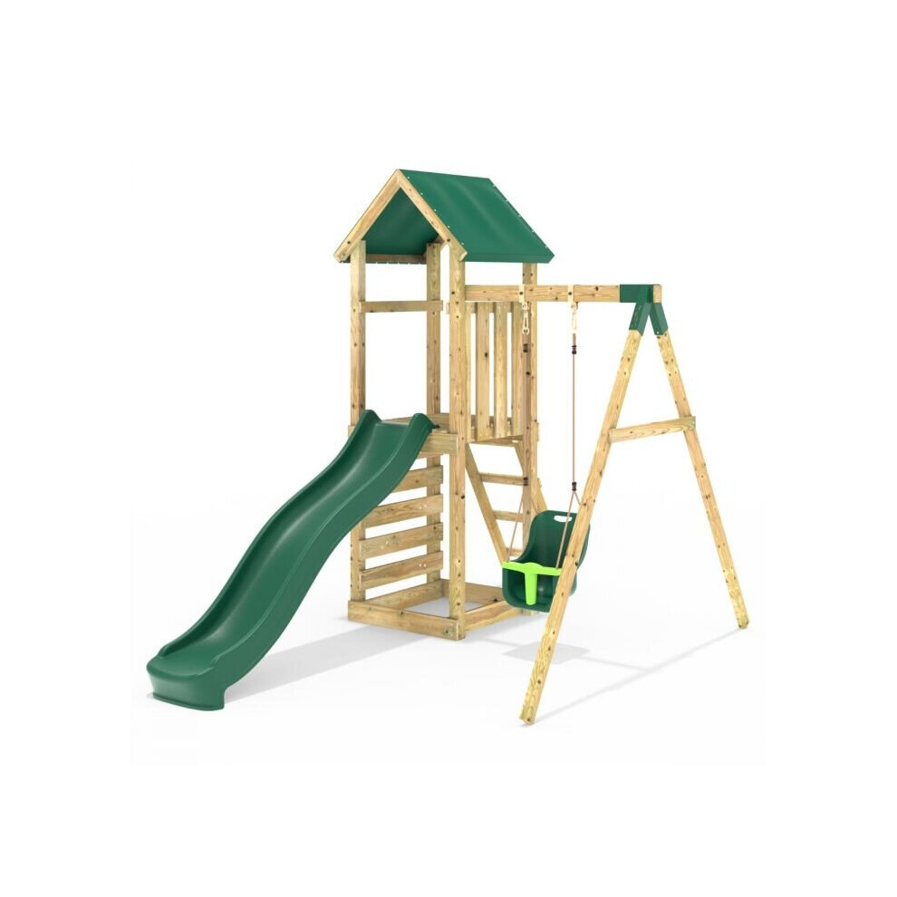 (Rosa) Rebo Adventure Wooden Climbing Frame, Swing Set and Slide