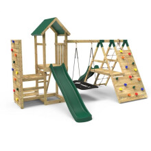 (Crestone+) Rebo Wooden Climbing Frame with Vertical Rock Wall, Swing Set and Slide