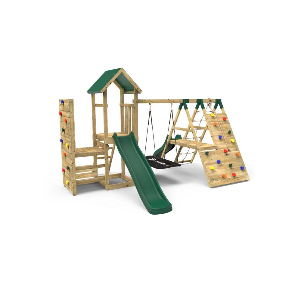 Rebo (Crestone+) Wooden Climbing Frame With Vertical Rock Wall, Swing Set And Slide