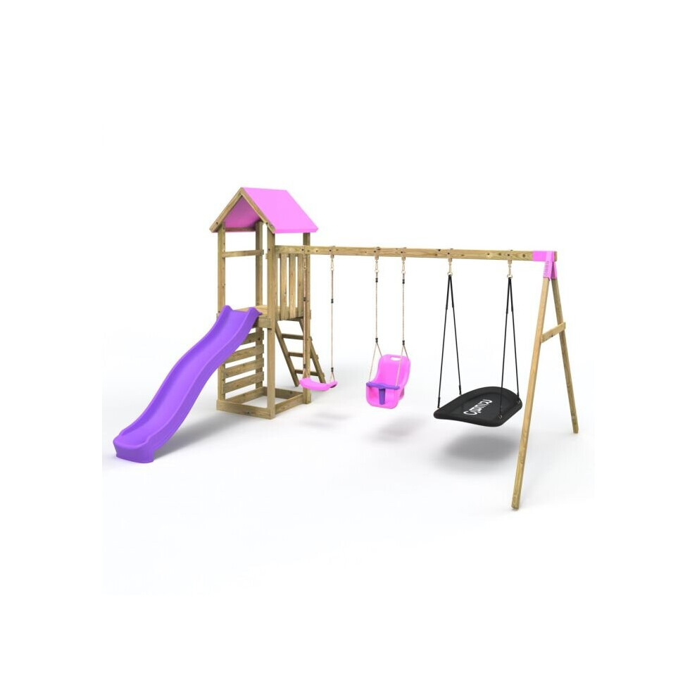 (Snowdon Pink) Rebo Adventure Wooden Climbing Frame, Swing Set and Slide