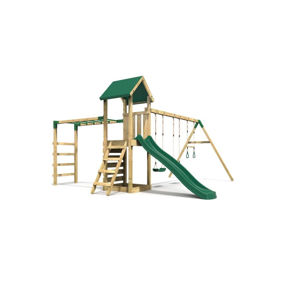 (Pelion) Rebo Adventure Wooden Climbing Frame with Monkey Bar, Swings & Slide