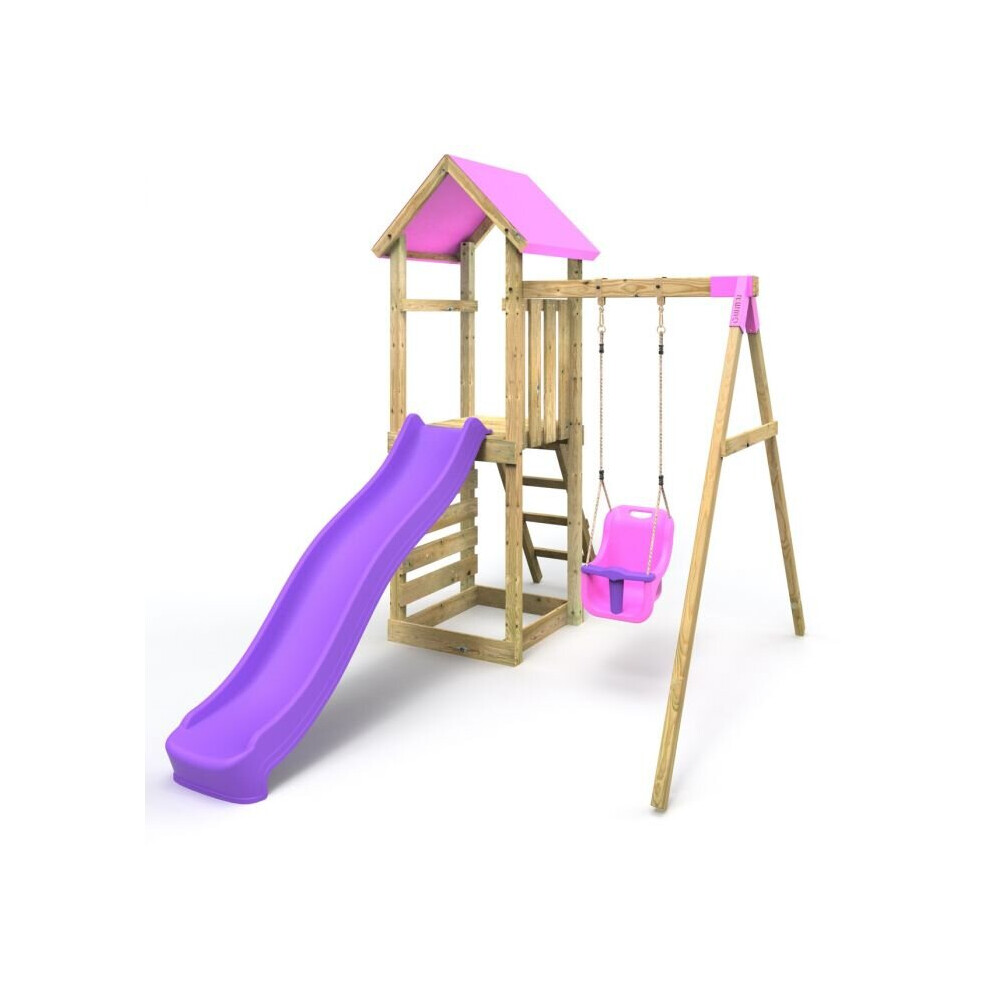 (Rosa Pink) Rebo Adventure Wooden Climbing Frame, Swing Set and Slide