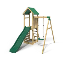 Rebo Adventure Wooden Garden Climbing Frame, Swing Set and Slide for Kids - Rushmore Green