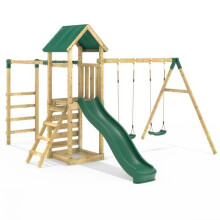 (El Capitan) Rebo Adventure Wooden Climbing Frame with Monkey Bar, Swings & Slide