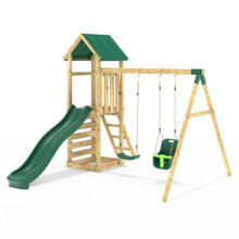 Rebo Adventure Wooden Garden Climbing Frame, Swing Set and Slide for Kids - Rainier Green