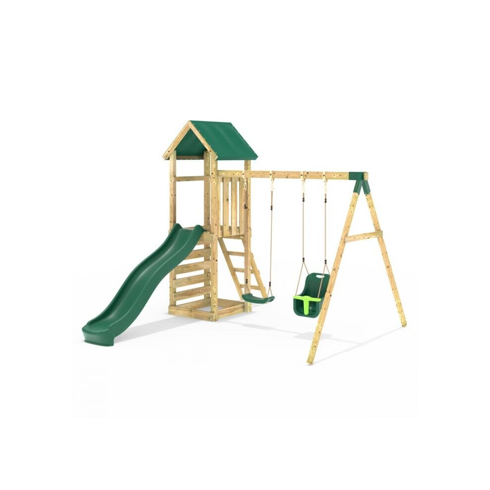 (Rainier) Rebo Adventure Wooden Climbing Frame, Swing Set and Slide