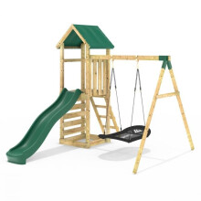 Rebo Adventure Wooden Garden Climbing Frame, Swing Set and Slide for Kids - Elbrus Green