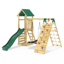 (Ferris) Rebo Challenge Wooden Climbing Frame with Swings, Slide and Up & Over Climbing Wall