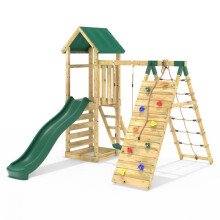 (Bear) Rebo Challenge Wooden Climbing Frame with Swings, Slide and Up & Over Climbing Wall