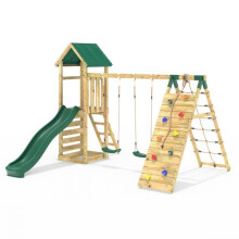 (Greenhorn) Rebo Challenge Wooden Climbing Frame with Swings, Slide and Up & Over Climbing Wall