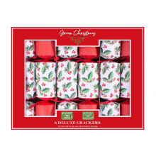6 Christmas Crackers Eco-Friendly Deluxe Luxury Red And White Holly Xmas Party Celebration