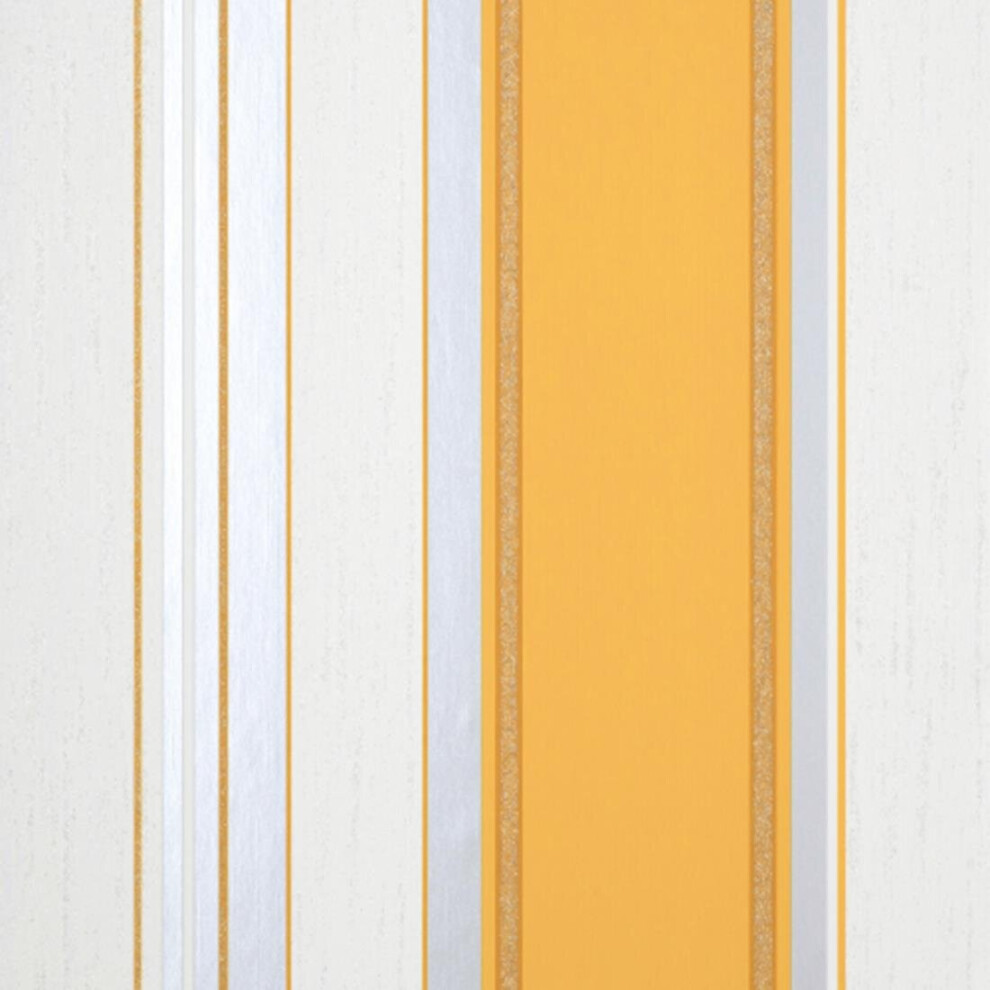 Fine Decor Synergy Stripe Mustard Yellow Silver White Paste The Paper Wallpaper