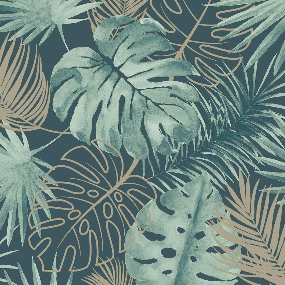 Debona Laguna Tropical Wallpaper Glitter Palm Leaf Jungle Green/Gold
