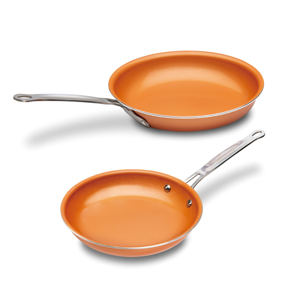 (Frying Pan Set, 20cm / 23cm) Masterpan Non-Stick Frying Pan Set 20cm / 23cm, Ceramic Coating, PTFE Free, Healthy Cooking, Copper Look, Oven & Dishwas