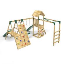 (Brecon) Rebo Wooden Climbing Frame with Swings, 2 Slides, Up & over Climbing wall and Monkey Bars