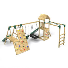 (Cairngorm) Rebo Wooden Climbing Frame with Swings, 2 Slides, Up & over Climbing wall and Monkey Bars