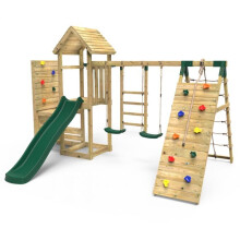 (Dolomite+) Rebo Wooden Climbing Frame with Vertical Rock Wall, Swing Set and Slide