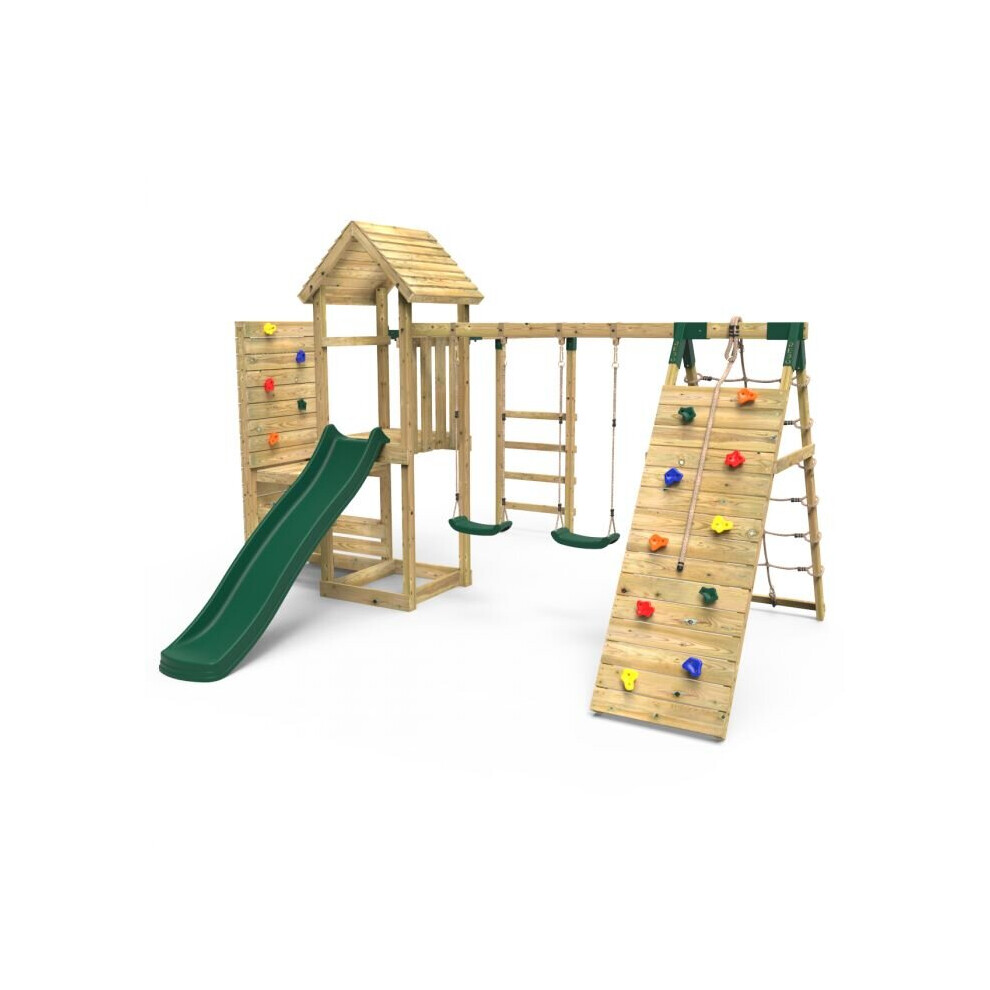 Rebo (Dolomite+) Wooden Climbing Frame With Vertical Rock Wall, Swing Set And Slide