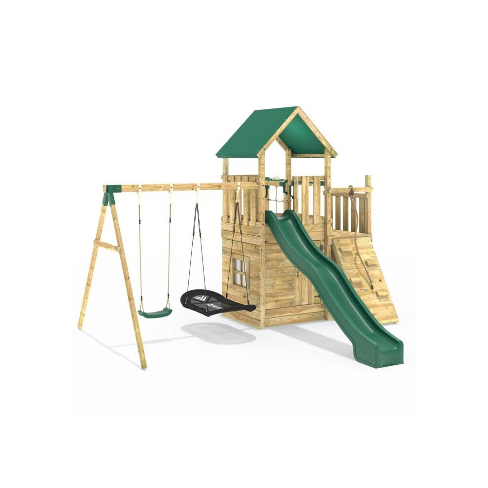 Wooden Climbing Frame Play Tower and Slide - M10 Double Swing