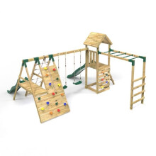 (Pennine) Rebo Wooden Climbing Frame with Swings, 2 Slides, Up & over Climbing wall and Monkey Bars