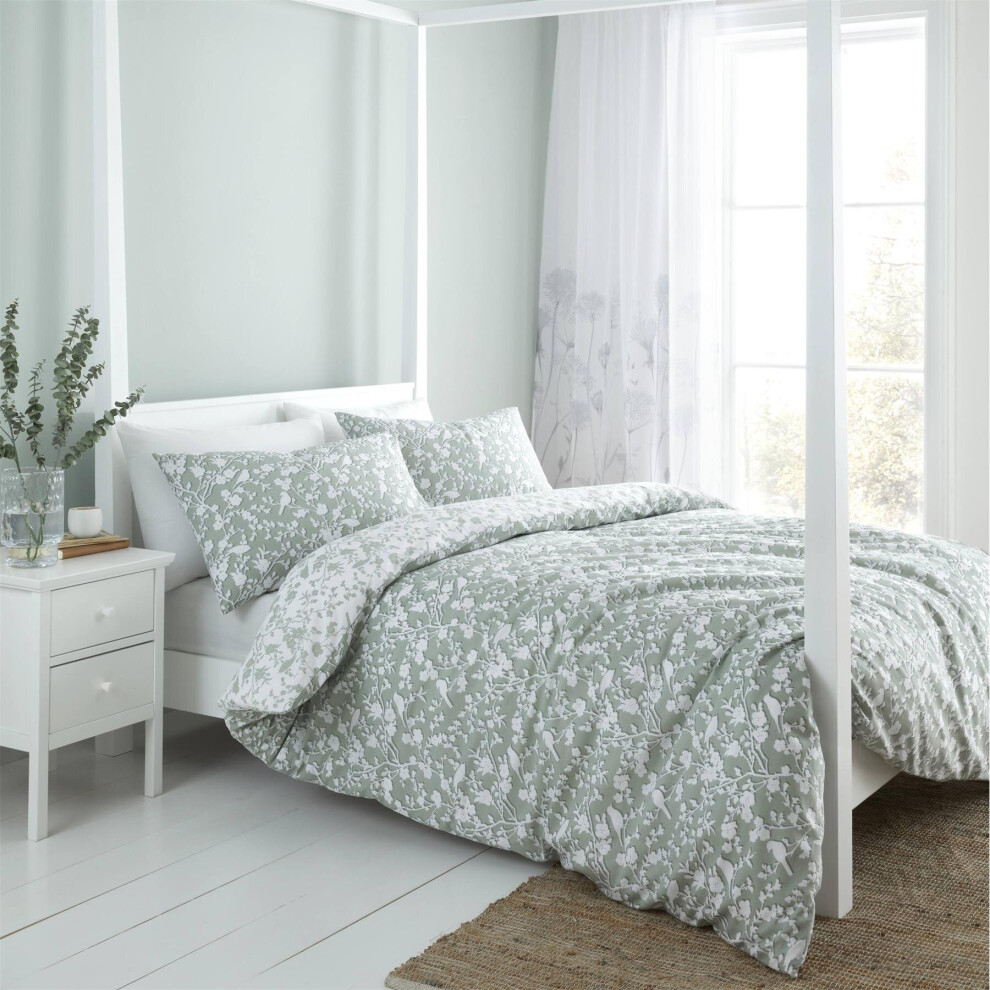 (Green, Single) Catherine Lansfield Floral Birds Duvet Cover Set Green Kingsize Bedding Set