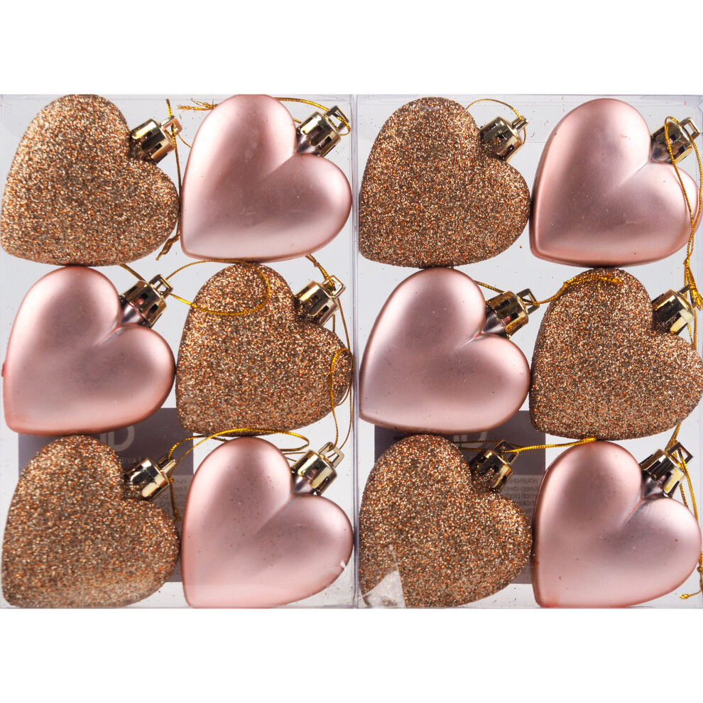 Love Heart Christmas Tree Baubles - ROSE GOLD (Set of 12)