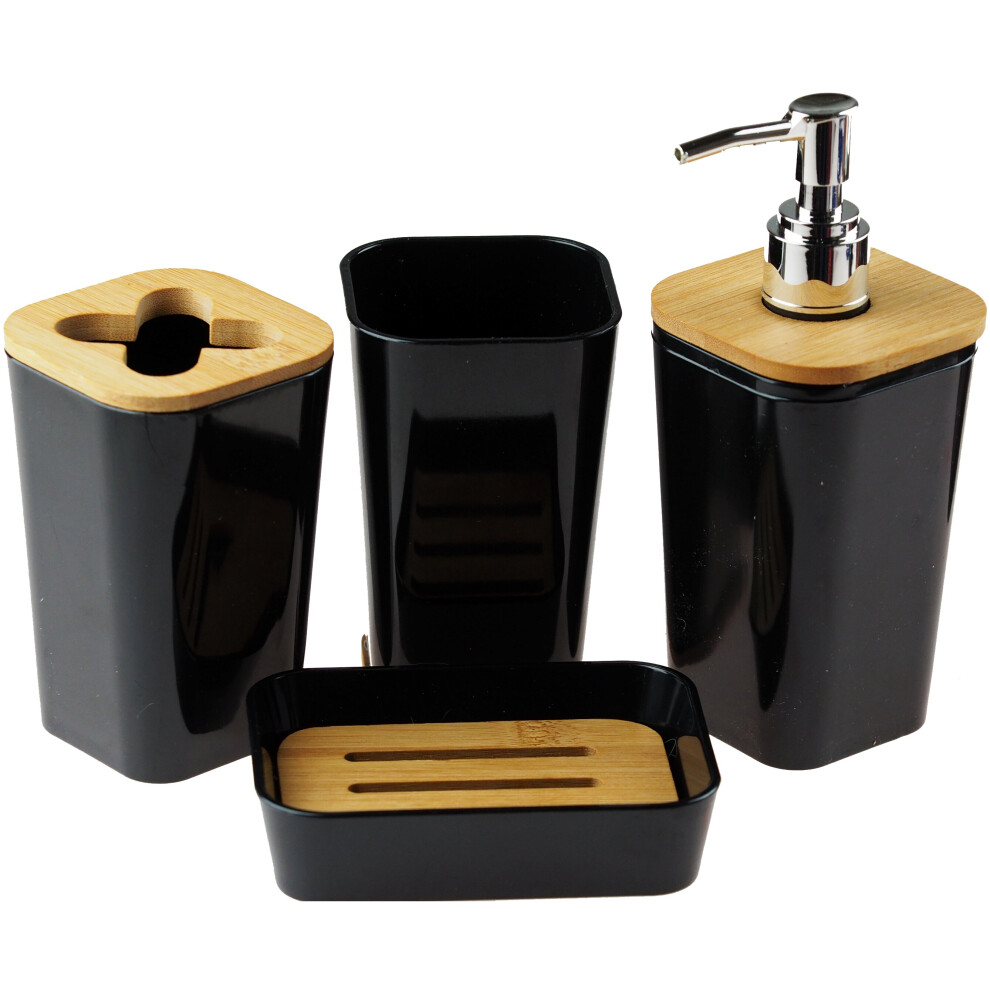 Complete 4 Piece Black Bathroom set - Soap Dispenser, Dish, Toothbrush Holders