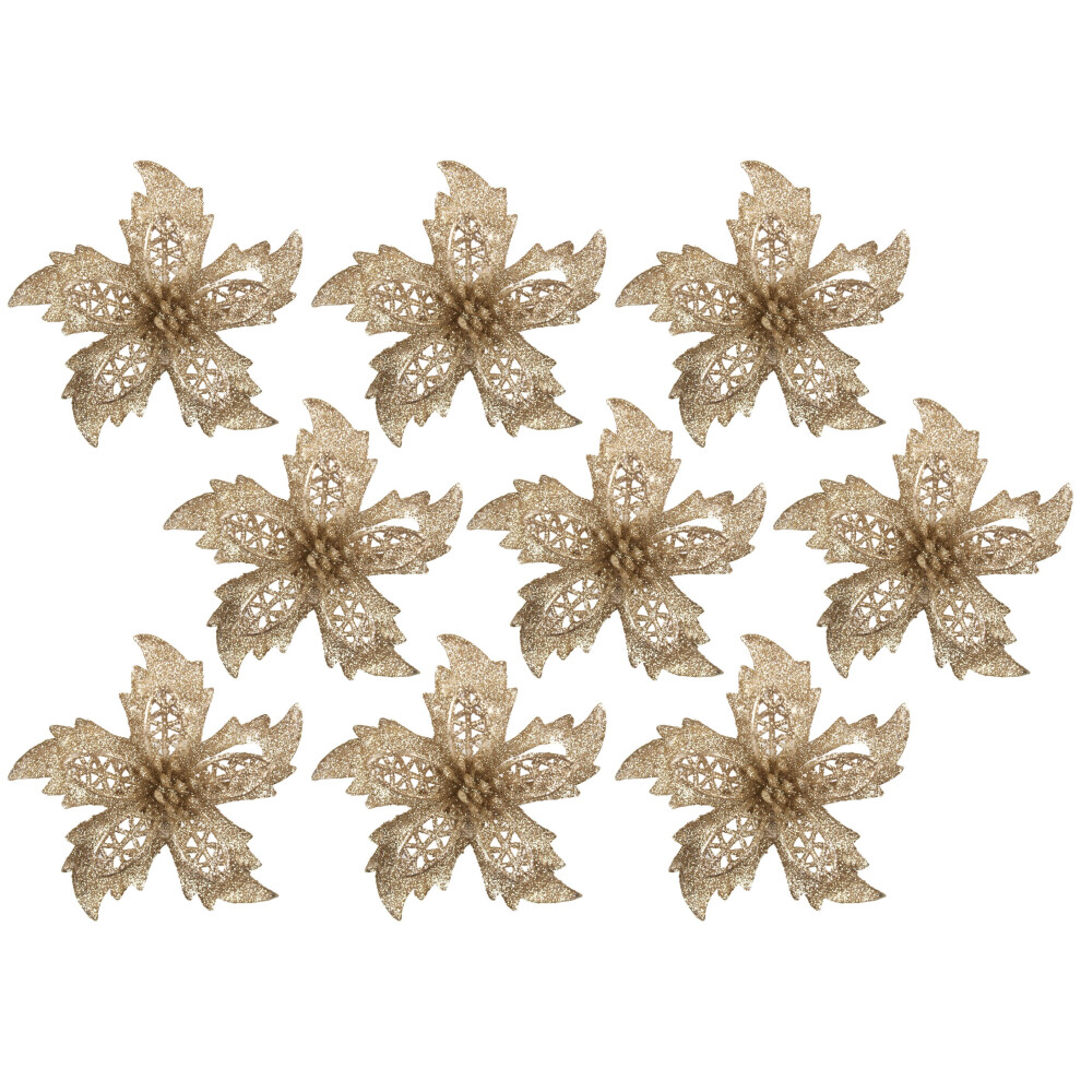 Koopman Gold 9 Clip On 10Cm Champagne Holly Christmas Tree Decorations