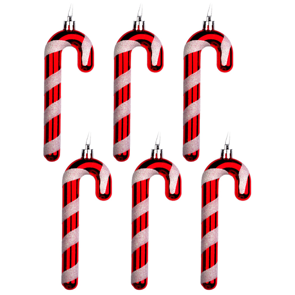 Red White Candy Cane Christmas Tree Bauble Decorations (Set of 6)