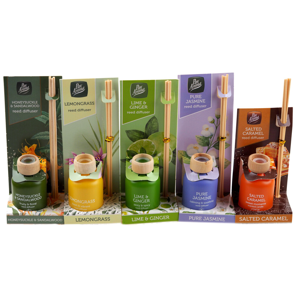 5 x Reed Diffusers - Sandalwood, Caramel, Lemongrass, Lime, Jasmine (Set of 5)