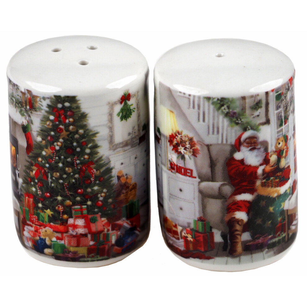 Christmas Salt & Pepper Novelty Cruet Set - Santa Cosy Fireplace Tree