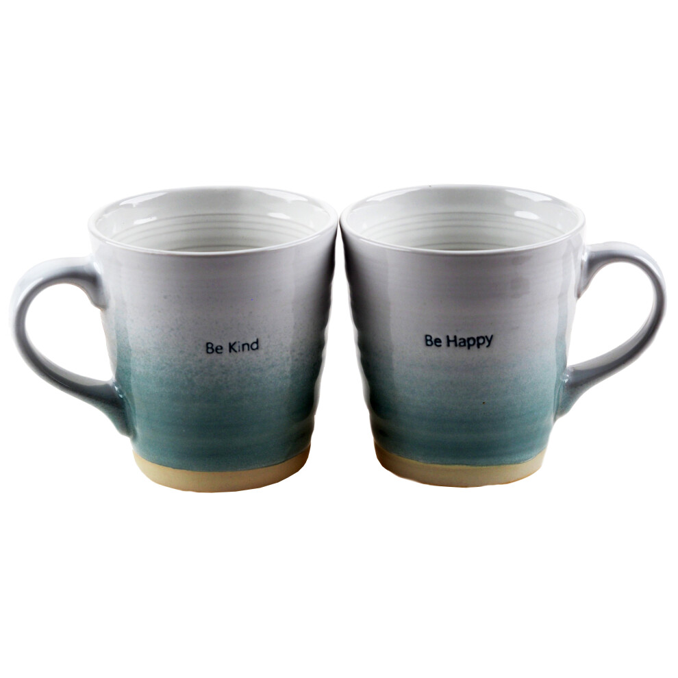 Pottery Style Mugs - Aqua Duck Egg Blue - Be Kind / Happy (Set Of 2)