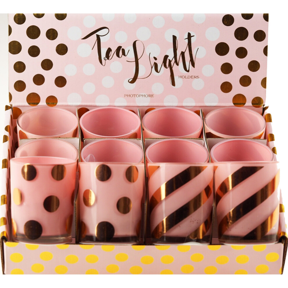 Pink Gold Polka Tea Light Candle Votive Holders (Set of 12)