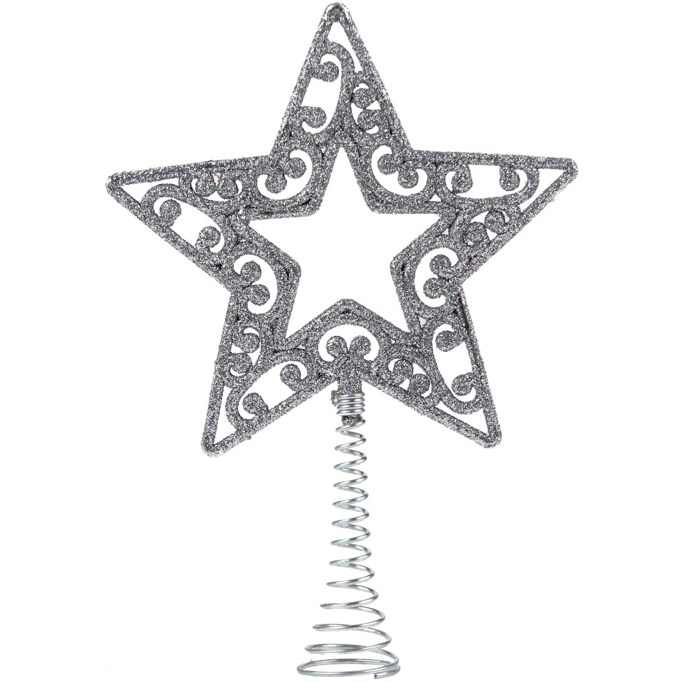 Silver Glitter Star 14cm Christmas Tree Topper