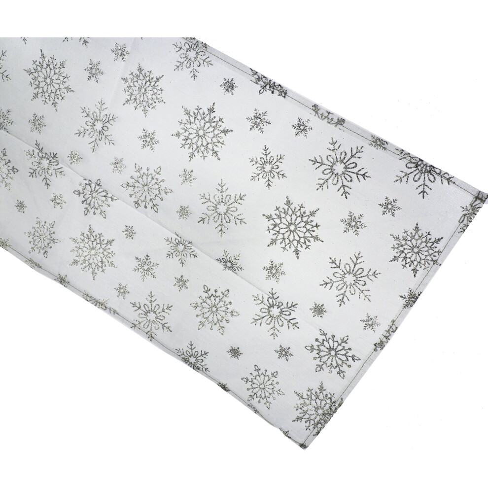 Sheer Voile Christmas Table Runner - 150 X 32cm - Silver Snowflakes-image-OPC-P9QBBNY-NEW